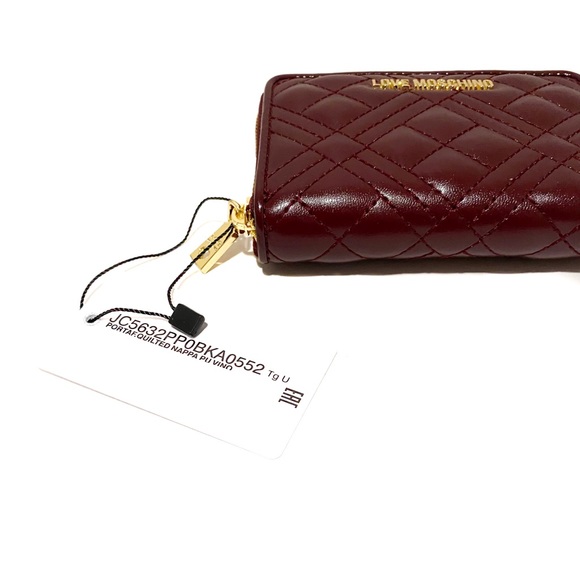 MOSCHINO Love Moschino Burgundy Quilted Gold Logo Wallet NWT - Picture 13 of 14